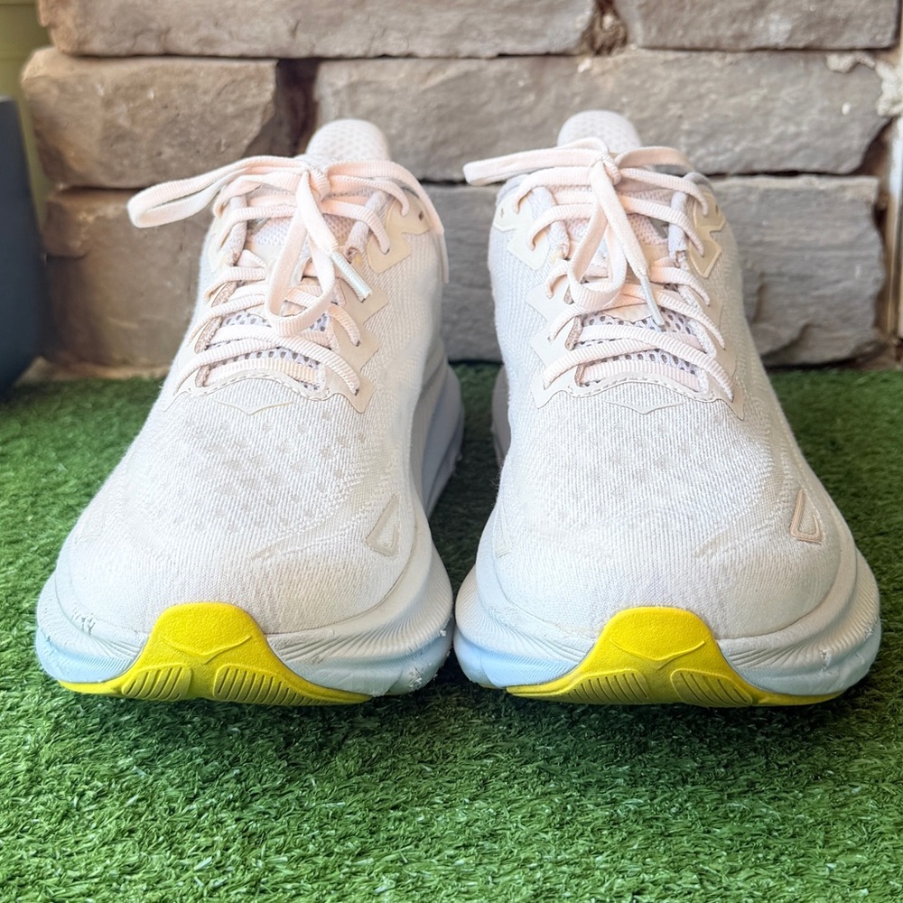 11 Hoka One One Clifton Women's Pale Pink and White Sneakers - Picture 4 of 11